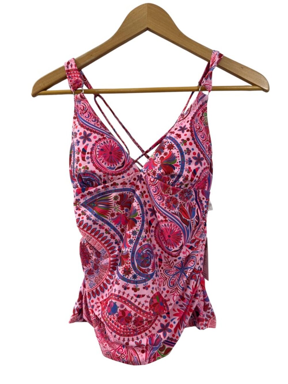 4/$20🧡 NWT Cupshe Pink Paisley Ruched Strappy Tankini Swim Top S